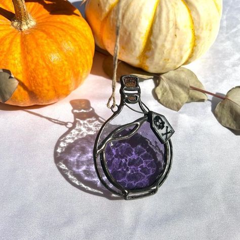 Stained & Confused Creations on Instagram: "I loved creating these potion bottles!🧪☠️✨ There are still a few items from my spooky restock available on the site, including a couple of potion bottles and ghost surfers👻 Link in bio✨ • #stainedandconfused #stainedglass #stainedglassart #stainedglassartist #glass #glassart #glassartist #glassdesign #glasslove #handmade #artist #suncatcher #potion #potionbottle #witchyvibes #spookyseason #falldecor #wilmingtonnc #wrightsvillebeach" Potion Bottles, Wrightsville Beach, Potion Bottle, Witchy Vibes, Stained Glass Art, Glass Artists, Glass Design, Suncatchers, Stained Glass