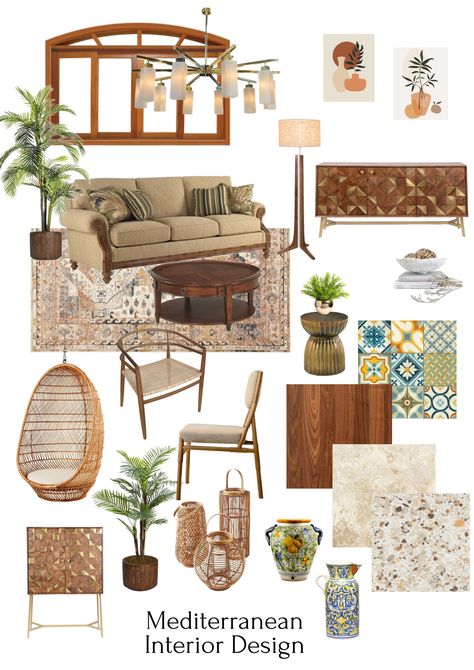 Mediterranean Tropical House, Mediterranean Interior Design Style Mood Board, Meditteranean Home Interior, Mediterranean Interior Mood Board, Mediterranean Bohemian Interior Design, Modern Mediterranean Mood Board, Colourful Mediterranean Interior, Mediterranean Moodboard Interior Design, Meditteranean Interior Design