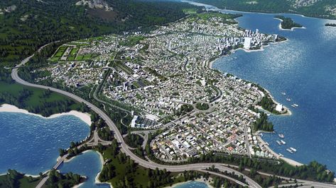 Cities Skylines Layout Ideas, Minecraft Modern City, City Skylines Game, Germany Vacation, Cities Skylines, Industrial District, Fantasy World Map, City Skyline Art, Sci Fi City