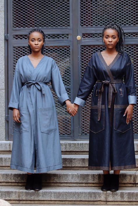 Sisters. Twins. Fashion. Jeans. Tshepo Jeans. Portrait. Bogart. African. Twins Fashion, Style Africain, Fashion Jeans, Twins, Wrap Dress, Shirt Dress, Street Style, Plus Size