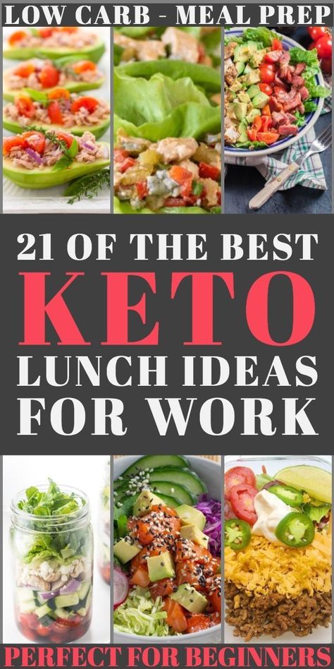 Keto Lunch Ideas! These Keto Diet lunch recipes are fabulous ideas for anyone on a low carb diet! 21 easy to meal prep lunches perfect to take on the go or pack for work! Tons of variety with cold & no cook options: keto mason jar salads, tuna, chicken, make ahead bowls, wraps plus easy to heat soups! Don’t miss these keto lunch ideas-especially if you’re a beginner! #keto #ketorecipes #lowcarb #lunch #mealprep Lunch Work Ideas, Healthy Vegetarian Lunch Ideas, Lunch Ideas For Work Healthy, Vegetarian Lunch Ideas For Work, Work Salad, Diet Lunch Recipes, No Heat Lunch, Healthy Vegetarian Lunch, Mason Jar Lunch