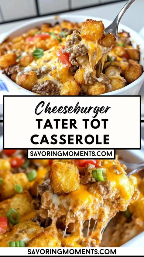 A hearty, cheesy, and crispy delight that brings together all your favorite burger flavors in one easy dish. Make this dish tonight – grab the recipe! #dinnerrecipes #homemadegoodness #cheesyrecipes #easycooking #dinnertime #onepanmeals #tatertotcasserole #bakingideas #familyfriendlyrecipes #quickandeasymeals Meal Casserole Recipes, Easy Dinner For A Crowd Main Dishes, Casarole Dishes Dinner, Beginner Cooking Recipes, Burger Flavors, Tator Tot Recipe, Cheeseburger Recipes, Hamburger Dinner Ideas, Cheeseburger Tater Tot Casserole