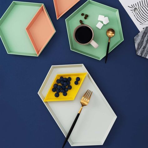 Unikon Geometric Serving Trays Geometric Plates, Geometric Tray, Photoshoot Moodboard, Store Concept, Food Serving Trays, Inexpensive Furniture, Interior Decorator, Beautiful Table Settings, Tray Set