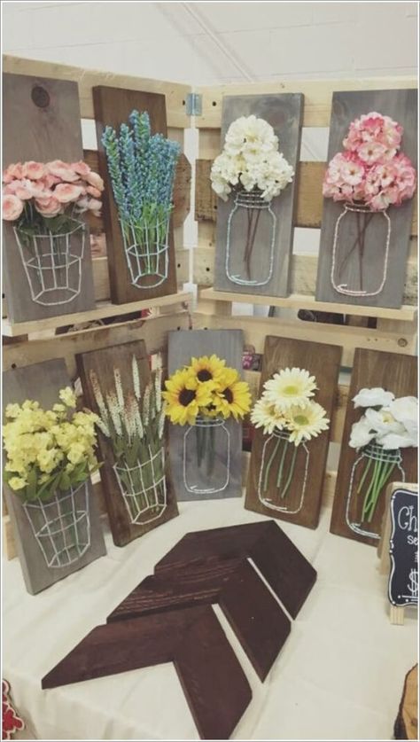 ขวดโหล Mason Jar, Mason Jar String Art, فن الرسم بالمسامير, Diy Frühling, مشروعات العلوم, Pallet Boards, String Art Diy, Spring Projects, Diy Bricolage