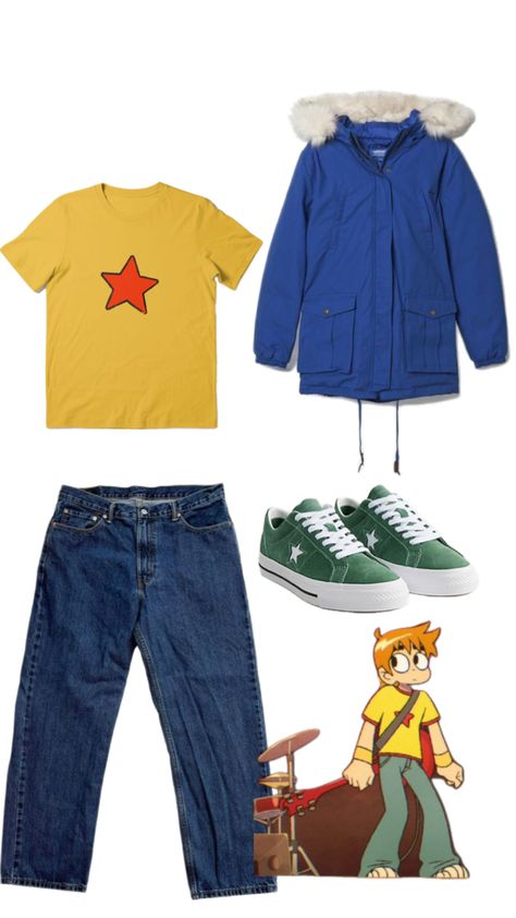 Scott Pilgrim Clothes, Scott Pilgrim Outfits, Scott Pilgrim Costume, Pilgrim Outfit, Yellow Shirt Outfit, Pilgrim Costume, Manic Pixie, Scott Pilgrim, Yellow Shirts