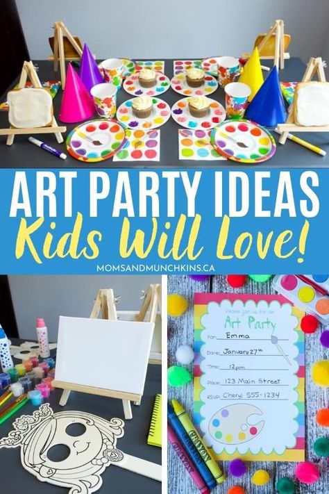 Art Party Activities, Art Party Ideas, Girls Art Party, Artist Birthday Party, Kids Art Party, Art Party Decorations, Art Themed Party, Art Party Invitations, Kids Painting Party