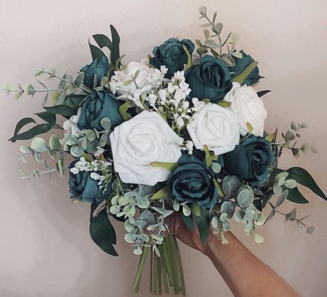 Dark Teal Wedding, Teal Wedding Bouquet, Teal And Grey Wedding, Teal Wedding Flowers, Teal Wedding Theme, Dark Teal Weddings, Teal Bouquet, Teal Blue Weddings, Ivory Bridal Bouquet