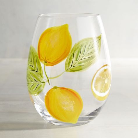 April Home Products 2017 | POPSUGAR Home Painted Ideas, Deco Fruit, Painting Glass Jars, Painted Glass Bottles, Lemon Painting, Diy Wine Glasses, Hand Painted Glassware, Painting Glass, Glass Painting Designs