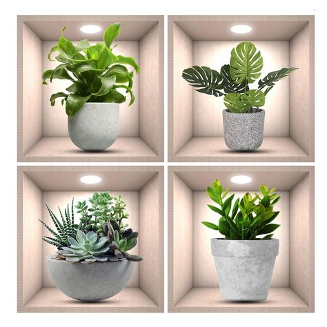 PRICES MAY VARY. 【Size】 Creative 3D plant wall sticker size: 11.8”x11.8”(30cm X 30 cm) 4pcs . It can perfectly decorate the house,the best gift choice for family and friends,the wall sticker will definitely brighten their eyes. 【Easy to Use】Easy to peel and stick the highly transparent material 3D wall decal onto door, window, or painted wall or any smooth, flat, dry and dust free surface.You only need a few minutes to brighten up your home. 【Decoration Scene】This 3D plant decals ceramic tile de Wall Decals Living Room, Room Stickers, Decoration Plante, Decoration Stickers, Pvc Wall, Plant Illustration, Western Decor, Plant Wall, Wall Patterns