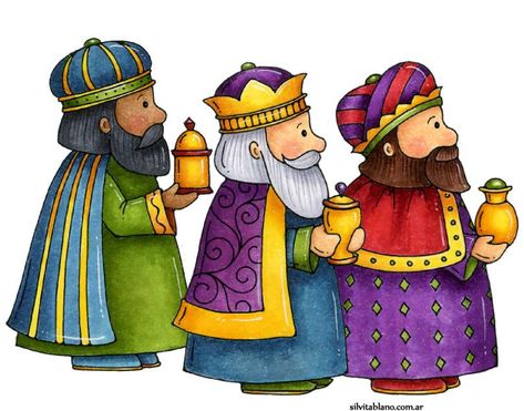 Los Tres Reyes Magos ilustraciones gratis para diseño. Nativity Clipart, The Three Wise Men, Roi Mage, Three Wise Men, Christmas Nativity Scene, Three Kings, Christmas Card Crafts, Christmas Backdrops, Religious Christmas