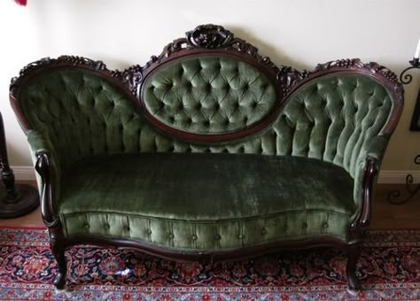 Perfect for a sitting room Green Velvet Couch, Victorian Couch, Vintage Settee, Settee Loveseat, Victorian Sofa, Green Couch, Velvet Couch, Retro Sofa, Dream Furniture