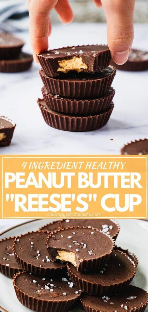 Peanut Butter Cups Homemade, Healthy Chocolate Desserts, Healthy Peanut Butter Cups, Peanut Butter Cups Recipe, Homemade Peanut Butter Cups, Peanut Butter Cup Cookies, Sugar Free Vegan, Chocolate Peanut Butter Cups, Vegan Peanut Butter