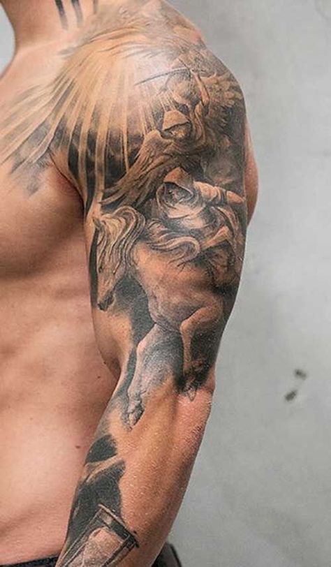 Carlos Torres Tattoo, Voll Arm-tattoos, Shoulder Sleeve Tattoos, Quarter Sleeve Tattoos, Mens Shoulder Tattoo, Cool Arm Tattoos, Bicep Tattoo, Greek Tattoos, Cool Tattoos For Guys