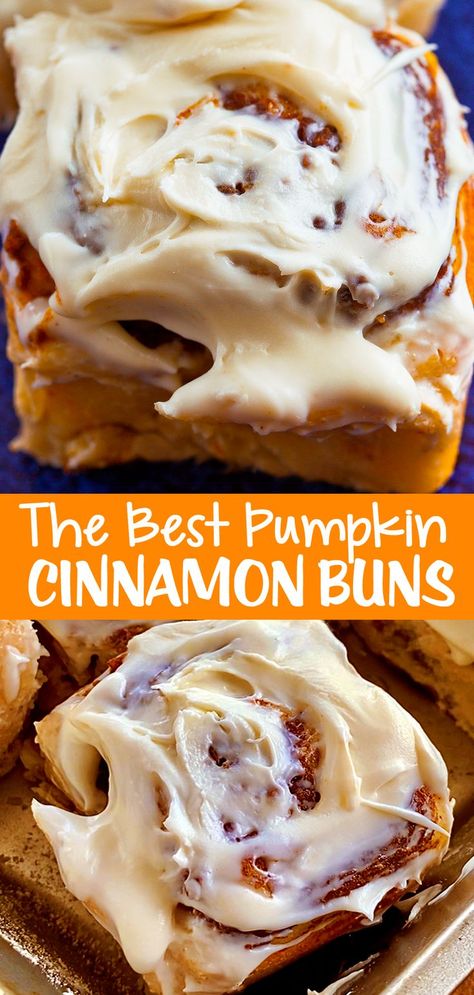 Ooey gooey homemade pumpkin cinnamon rolls are a great pumpkin recipe for Thanksgiving breakfast! #pumpkin #thanksgivingrecipes #breakfast #cinnamonrolls #pumpkinrecipes #thanksgivingbreakfast #easy #recipes #breakfastrecipes Pumpkin Pie Cinnamon Rolls, Soft And Fluffy Cinnamon Rolls, Autumn Baking, 2023 Food, Fluffy Cinnamon Rolls, Chocolate Covered Katie, Fall Meals, Pumpkin Everything, Pumpkin Cinnamon Rolls