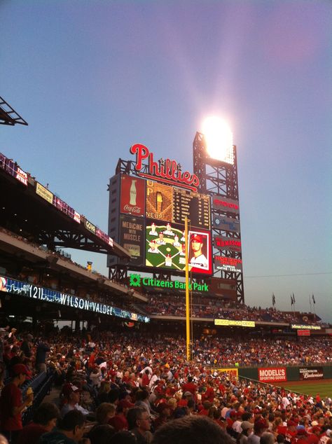 Citizens' Bank Park - September 2010 Baseball Stadium Aesthetic, Pride Park Stadium, Philadelphia Scenery, Baseball Aesthetic, M&t Bank Stadium, Phone Decorations, Citizens Bank Park, Park Aesthetic, Park Sunset