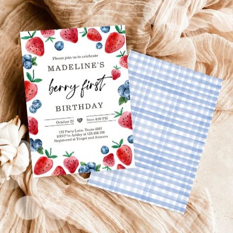 $2.09 | Strawberry 1st Birthday Invite First Berry Sweet - girl 1st birthday, strawberry birthday, strawberry invitation, berry first, farmers market, berry sweet, strawberry party, first birthday, birthday party invitation, blueberry Berry Sweet 1st Birthday, Strawberry 1st Birthday, Fun Invitation, 1st Birthday Invite, Birthday Party Snacks, Strawberry Birthday, Girl 1st Birthday, Strawberry Party, Fun Invitations