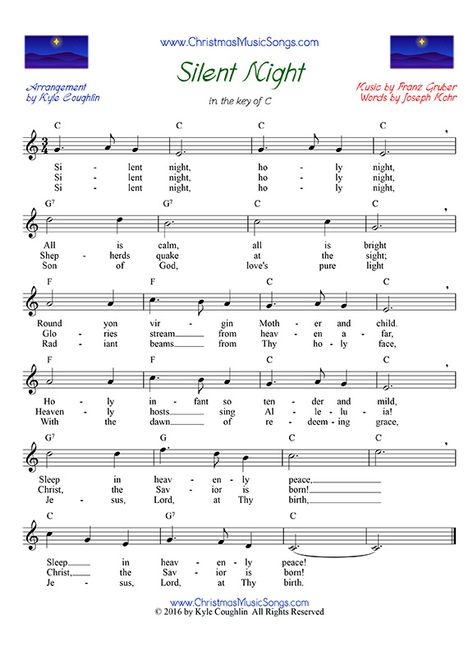 Silent Night free sheet music Silent Night Piano Sheet Music, Piano Sheet Music With Letters, Silent Night Sheet Music, Christmas Singing, Piano Songs Sheet Music, Sheet Music With Letters, Music Printables, Piano Music Easy, Easy Sheet Music