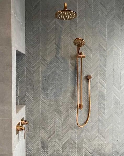 National Tiles on Instagram: "we love how striking this shower feature wall looks using our basalt slim chevron mosaics, the bronze tap-ware brings out the beautiful grey tones that are across the tiles, thanks for sharing @b.at.homee #ntbasaltherringbone" Chevron Tiles Bathroom, Chevron Tile Bathroom, Shower Feature Wall, Mosaic Shower Wall, Chevron Tiles, National Tiles, Chevron Tile, Chevron Wall, Main Bathroom