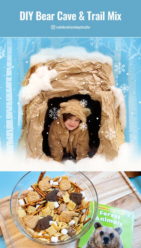 Diy Bear Cave Preschool, Hibernation Stem Activity, Hibernation Crafts For Kids, Hibernation Crafts Preschool, Bear Cave Craft, Hibernating Bear Craft, Camp Out Vbs, Camp Read A Lot, Hibernation Preschool Activities