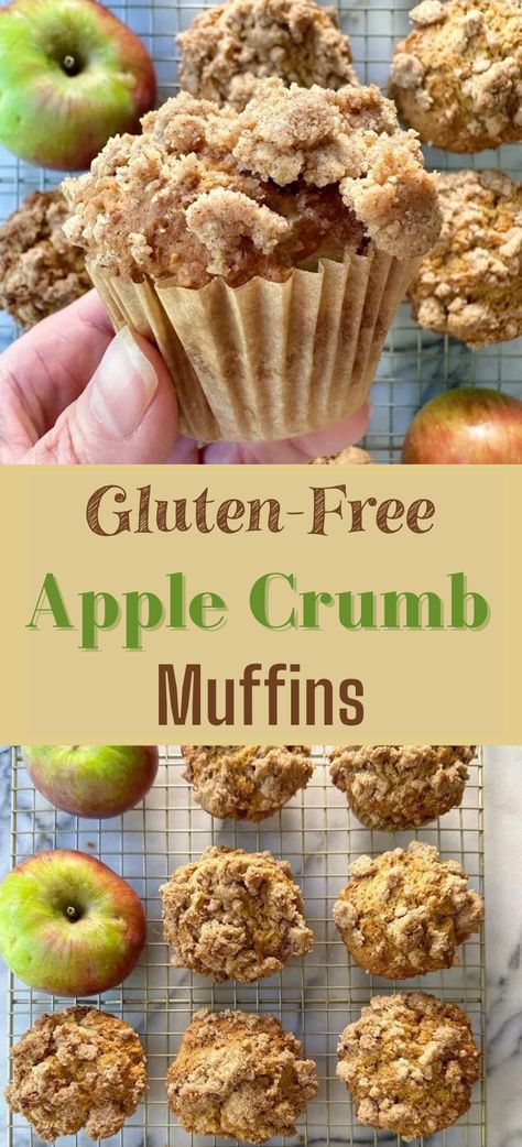 Moist, soft and fluffy muffins with juicy apples in every bite + the yummiest brown sugar cinnamon crumb topping. Unbelievably delicious, no one will believe they are gluten-free (and nut-free!) Apple Crumb Muffins, Gluten Free Apple Muffins, Gluten Free Apple Crumble, Gf Muffins, Pulp Recipes, Fluffy Muffins, Gluten Free Apple, Crumb Muffins, Apple Coffee Cakes