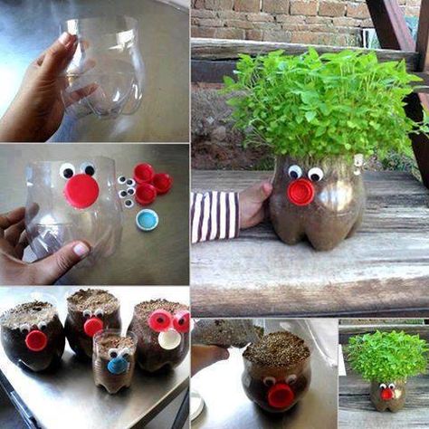 Make good use of waste material. Plastic Bottle Planter, Girl Scout Ideas, Scouts Crafts, Do It Yourself Crafts, Cool Ideas, Diy Home Crafts, Recycle Plastic Bottles, School Crafts, Craft Tutorials