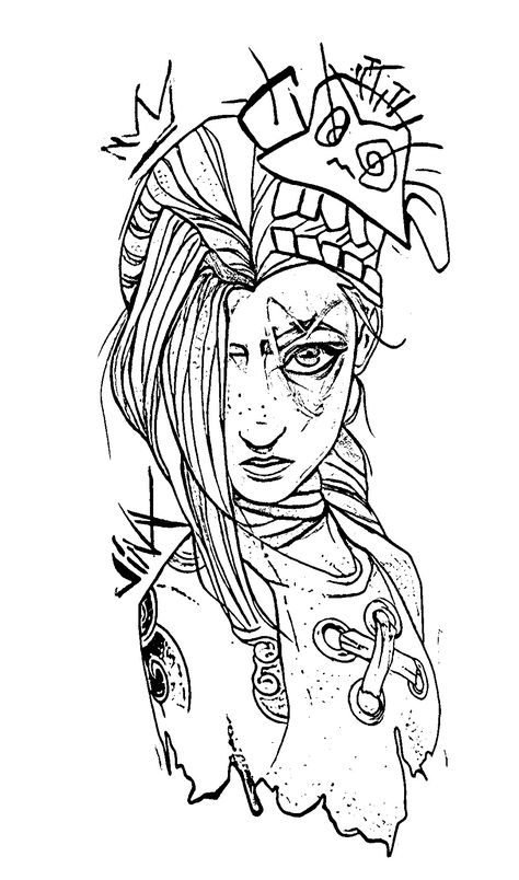 Arcane Jinx Tattoo Design, Jinx Coloring Page, Jinx Arcane Tattoo Design, Arcane Jinx Tattoo Ideas, Arcane Colouring Pages, Jinx Arcane Tattoo, Jinx Tattoo Ideas, Arcane Tattoo Ideas, Pele Tattoo