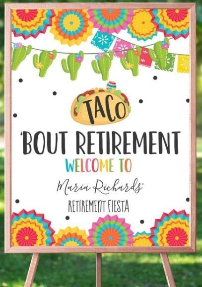 Retirement Welcome Sign (Digital Download) Taco About Retirement Party, Mexican Fiesta Retirement Party, Taco Bout Retirement Party, Fiesta Retirement Party Ideas, Fiesta Theme Retirement Party, Taco Retirement Party, Mexican Retirement Party Ideas, Fun Retirement Party Ideas, Retirement Party Themes For Women