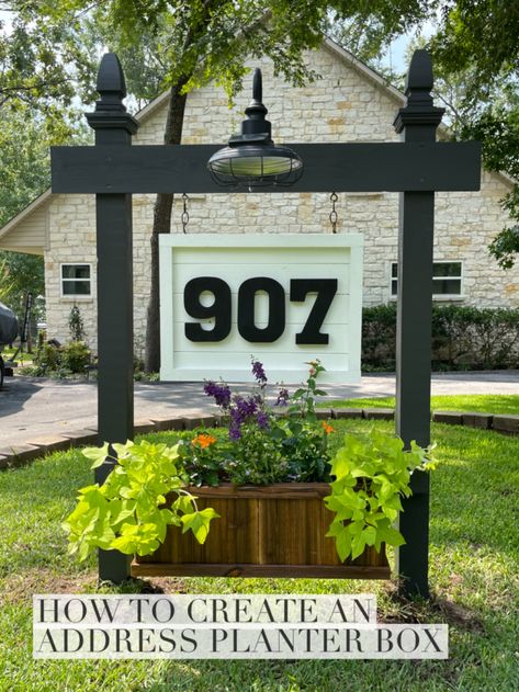 Planter Sign, Address Yard Sign, Address Planter, Address Signs For Yard, Driveway Entrance Landscaping, Christmas Greens, Driveway Entrance, Garden Yard Ideas, House Landscape