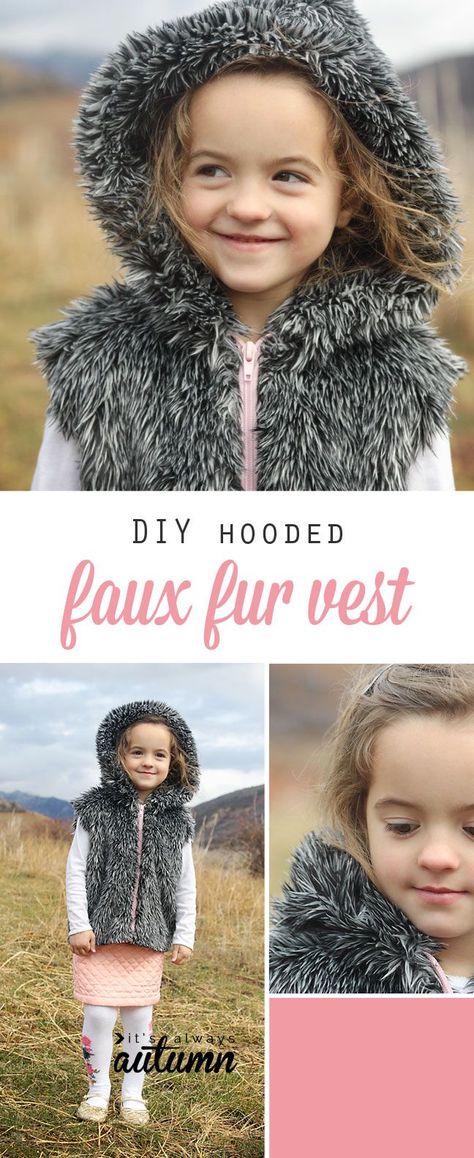 I want to make one of these! Easy DIY faux fur vest sewing tutorial. Diy Faux Fur, Vest Sewing, Faux Vest, Cozy Vest, Trendy Sewing Patterns, Girls Fur, Trendy Sewing, Beginner Sewing Projects Easy, Couture Mode