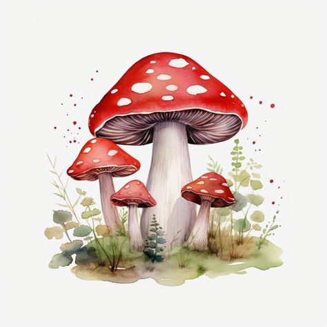 Mushroom Watercolor Paintings, Vintage Mushroom Art, Mushroom Png, Mushroom Designs, Mushroom Drawing, Hand Painted Gourds, Painted Gourds, Vintage Mushroom, Mushroom Design