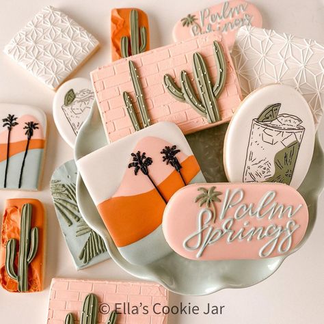 Kim - Ella’s Cookie Jar on Instagram: “That vibe though…… Cookiers…do you ever hate a set while you’re working on it? I was so excited to do this set, but it just felt like a…” Palm Springs Party Theme, Spring Bridal Shower Themes, Desert Bachelorette Party, Palm Springs Pool Party, Bachelorette Party Cookies, Spring Baby Shower Themes, Palm Springs Party, Wedding Bakery, Bachelorette Cookies