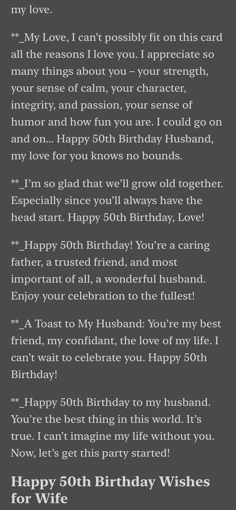 30th Birthday Message For Husband, 40th Birthday Speech For Husband, 40th Birthday Message For Husband, 50th Birthday Speech For Husband, Birthday Speech For Husband, Husband 50th Birthday Quotes, Happy 50th Birthday Husband, 60th Birthday Speech, 50th Birthday Speech