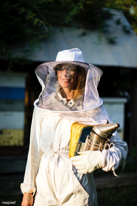 Beekeeper posing with the smoker | premium image by rawpixel.com / McKinsey Biker Couple, Bee Colony, Bee Boxes, Bee Farm, Bee Keeper, Bee Honey, Weather Wear, Honey Bees, Couple Shoot