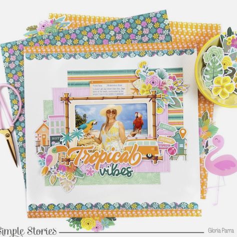 Paper Palm Tree, Beach Projects, Scrapbooking Layouts Travel, Summer Scrapbook, Doodlebug Design, Stamp Projects, Simple Stories, Tropical Vibes, Paper Pads