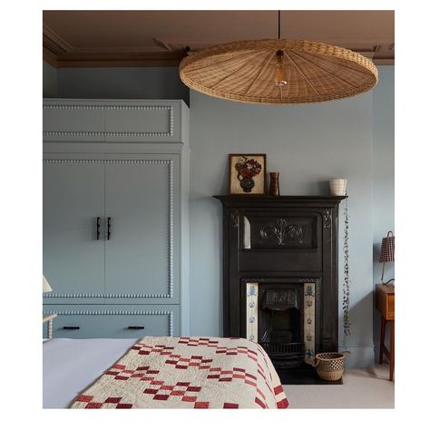 Serenity reigns in this bedroom in our Crouch End project……. 📷 @boz_gagovski | Instagram Parma Gray, Wimborne White, Painting Carpet, Teapots And Cups, Bath Sets, Bamboo Handles, Blue Walls, Parma, Farrow Ball