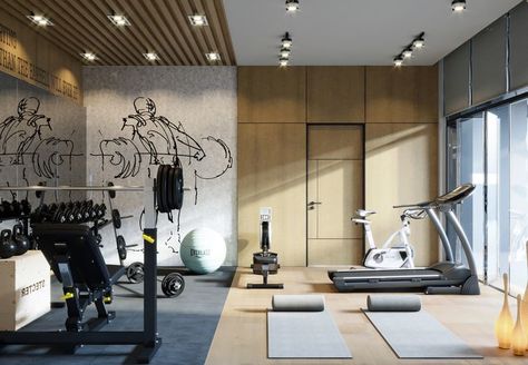 Location: Riyadh, Saudi Arabia Scope : Design , Visualization Line Designs Studio.. All Rights Reserved Modern Home Gym Design, Modern Home Gym, Home Gym Basement, Fitness Bike, Dream Home Gym, Gym Design Interior, Luxury Gym, Workout Room Home, Gym Room At Home