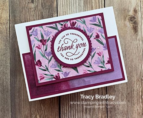 Stampin Up Flowering Fields, Papers Background, Designer Paper Cards, Tulips Card, Handmade Cards Diy, Creative Thoughts, New Things To Try, Flower Birthday Cards, Daisy Cards