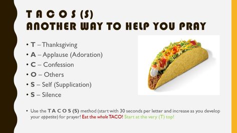 Taco Prayer Method, Tacos Prayer Method, Prayer Methods, Prayer Crafts, Types Of Tacos, Types Of Prayer, Study Plans, Prayer Time, Bible Study Plans