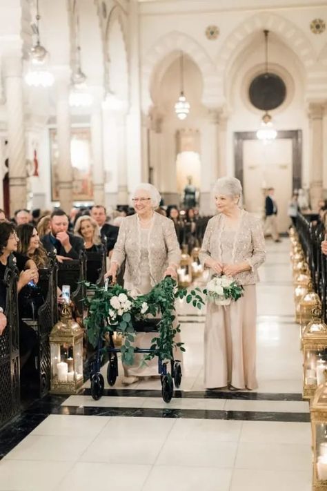 We're loving these alternative and adorable bridal parties! One Fab Day Wedding Dress For Grandmother, Grandma Flower Girls, Flower Grandmas Wedding, Grandma Dress For Wedding Grandmothers, Flower Grannies At Wedding, Flower Grandma Wedding, Grandma Flower Girl, Bridesmaid Apparel, Flower Grandma