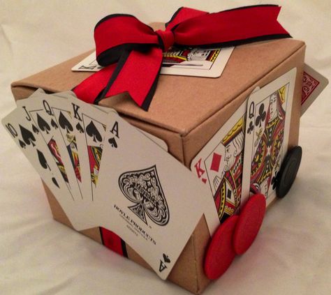 Poker Gift Wrap ... thats how I will wrap my present to give, within the the birthday theme. Poker Promposal, Casino Gift Basket Ideas, Casino Gift Ideas, Casino Money Gift Ideas, Casino Theme Gift Ideas, Casino Theme Gift Basket, Poker Themed Gift Basket, Casino Theme Gift, Diy Relationship Gifts