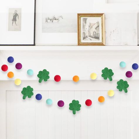 PRICES MAY VARY. Package includes: You will receive 1 pieces St. Patrick's Day Felt Ball Garlands in total, each of which consist of 18 pieces felt balls in 3 colors, and 5 pieces felt shamrock Proper size for hanging: The shamrock measures 1.77 inch x 2.17 inch, and each ball measures 0.98 inch in diameter, made of comfortable and durable material for many times use, with the enough long and sturdy string, it's also easy for you to banners anywhere at your own will. Adorable design: The St. Pat Shamrock Garland, Hallway Decoration, Irish Party, St Patrick's Day Decorations, Felt Ball Garland, Pom Pom Garland, Felt Balls, Felt Garland, Hanging Decorations