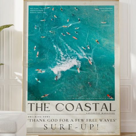 VenusArtPosters - Etsy Israel Cowgirl Aesthetic Room, Surfer Poster, Surf Magazine, Coastal Cowgirl Aesthetic, Cowgirl Wall Art, Girl Dorms, Newspaper Art, Surfing Pictures, Cowgirl Aesthetic