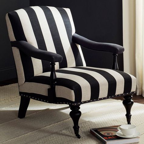 Striped Upholstery, Silver Nail, Busy City, Country Side, Upholstered Arm Chair, Take A Seat, Furniture Outlet Stores, House Of Hampton, Black & White