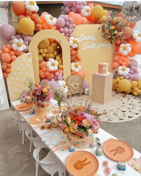 Name Backdrop, Groovy Theme, Hippie Birthday Party, Ricardo Rodriguez, Two Groovy, Hippie Birthday, Daisy Party, 5th Birthday Party Ideas, Hippie Party