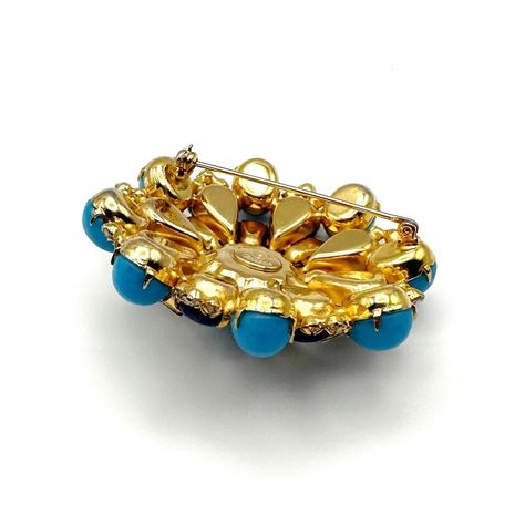 Vintage Signed Hattie Carnegie Turquoise Lapis Lazuli Rhinestone Brooch Paste | eBay Hattie Carnegie, Art Deco Gold, Rhinestone Brooches, Deco Style, Vintage Signs, Lapis Lazuli, A Team, Jewelry Collection, Art Deco