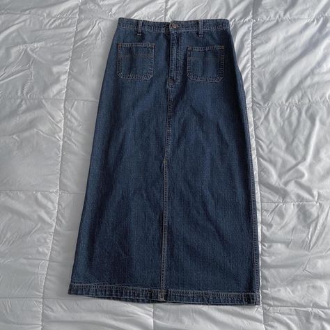 Bill Blass Denim Skirt A Vintage dark wash denim... - Depop Fitted Retro Dark Wash Denim Skirt, Vintage High Rise Dark Wash Denim Skirt, Dark Wash Long Denim Skirt, Vintage Dark Wash Denim Skirt, Vintage High-rise Dark Wash Denim Skirt, Dark Denim Skirt, Bill Blass, Denim Maxi, Dark Wash Denim