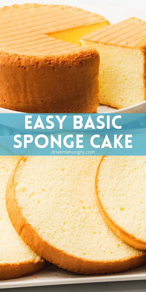 This easy sponge cake is soft, fluffy, and light as air! It's a simple recipe for basic sponge cake made with ingredients including cake flour, beaten eggs, and sugar for an easy to make, moist sponge cake! Martha Stewart Cake Recipes, Quick Sponge Cake Recipe, White Sponge Cake Recipe, Best Sponge Cake Recipe, Sponge Cake Recipe Best, Basic Sponge Cake Recipe, Easy Sponge Cake, Basic Sponge Cake, Easy Sponge Cake Recipe