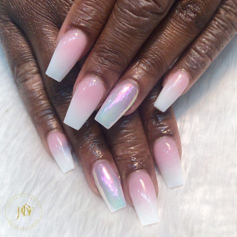 Mermaid Ombre Nails, Ombre Nails Square, Mermaid Chrome Nails, Chrome Ombre Nails, Mermaid Inspired Nails, Dust Nails, Ombre Chrome, Ombre French Nails, Ombre Chrome Nails