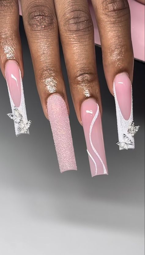 Ombre Acrylic Nails With Design, Pink Drip Nails, Freestyle Acrylic Nails, Pink Acrylic Nail Designs, Sweet 16 Nails, Elsa Cake, Light Pink Nails, Acrylic Nail Set, Drip Nails