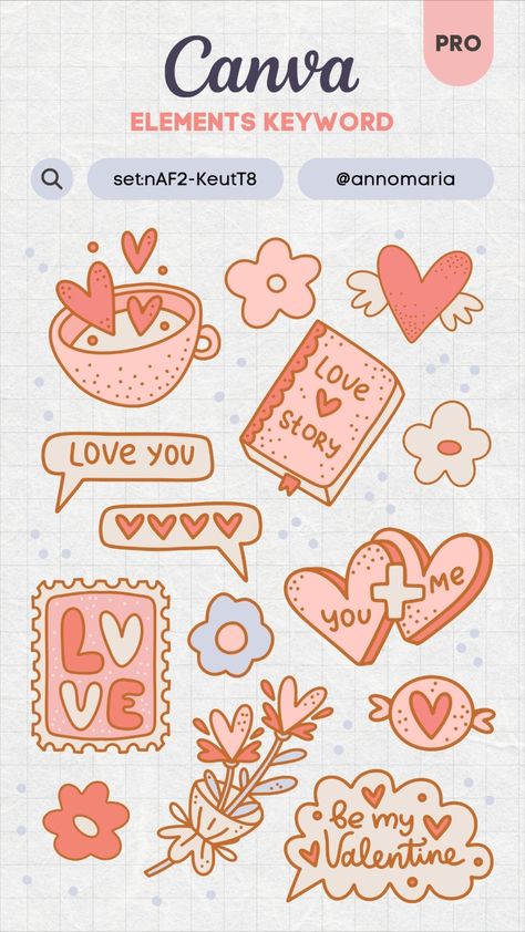 Canva Elements Keyword - Valentine's Day Clip Canva Inspiration, Free Printable Clip Art, Canva Codes, Canva Keywords, Ipad Essentials, Art Alphabet, Diy Beaded Rings, Canva Tips, Note Writing Paper